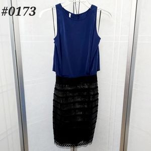 🤍Sachin + Babi black and blue sleeveless open back dress Size 6